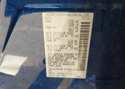 2021 Nissan Murano Sv Intelligent Awd from USA, damaged, VIN 5N1AZ2BS5MC116010